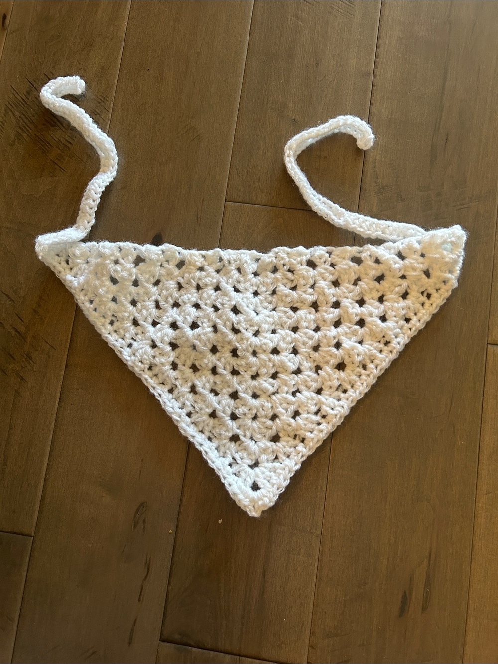 Handmade White Crochet Triangle Bandana